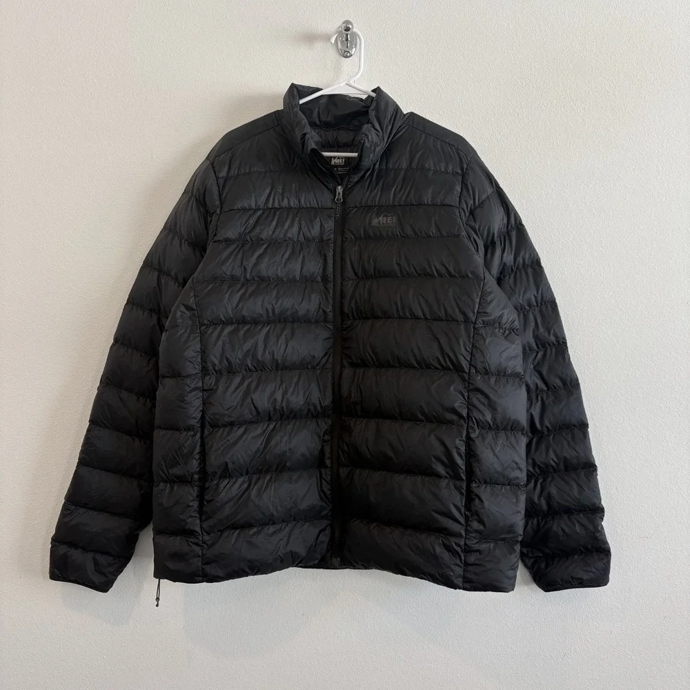 REI‎ Coop Down Jacket Men XL Tall Black Light Weight Outdoor Hiking Travel